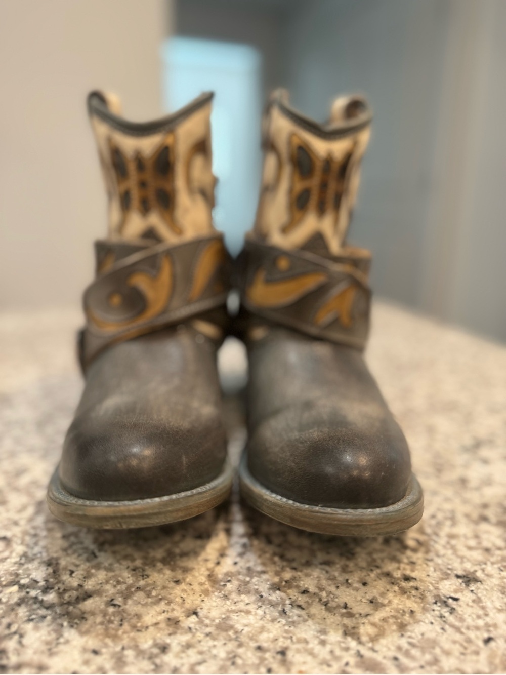 NEW FREEBIRD TASH ICE Leather Ankle Booties with Embroidered Strap